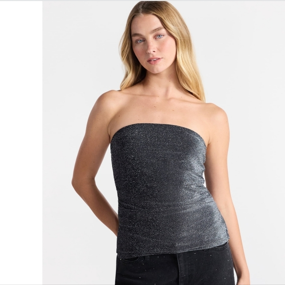 XL 16-18 Tube Top Glittery Black & Silver New